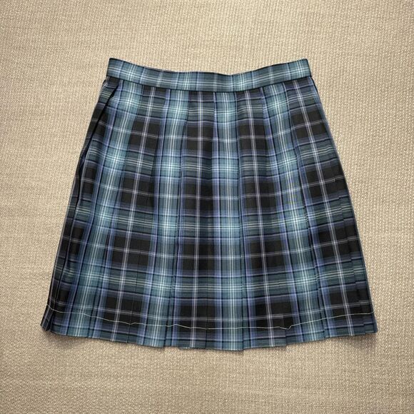 Japanese Kyouto plaid pleated anime school girl skirt blue teal purple and black - Picture 6 of 7